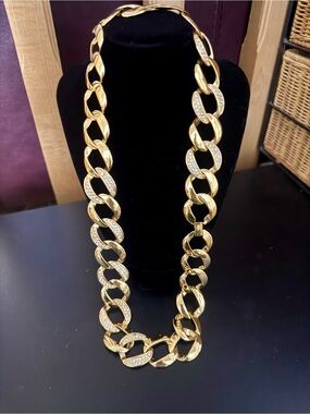Napier Gold Tone Pave Crystal Cuban Link Necklace